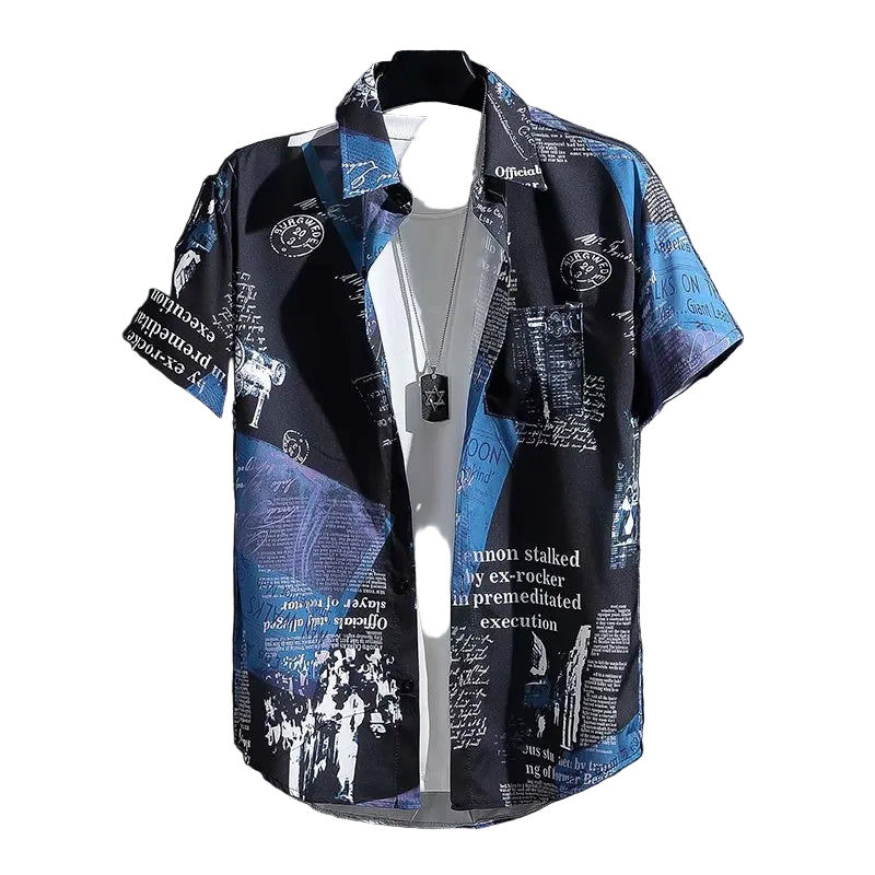 sleeved shirt men's thin style graffiti printed Hong Kong style beach