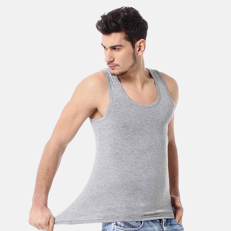 Men's solid color basic cotton vest  casual men'ssports fitness