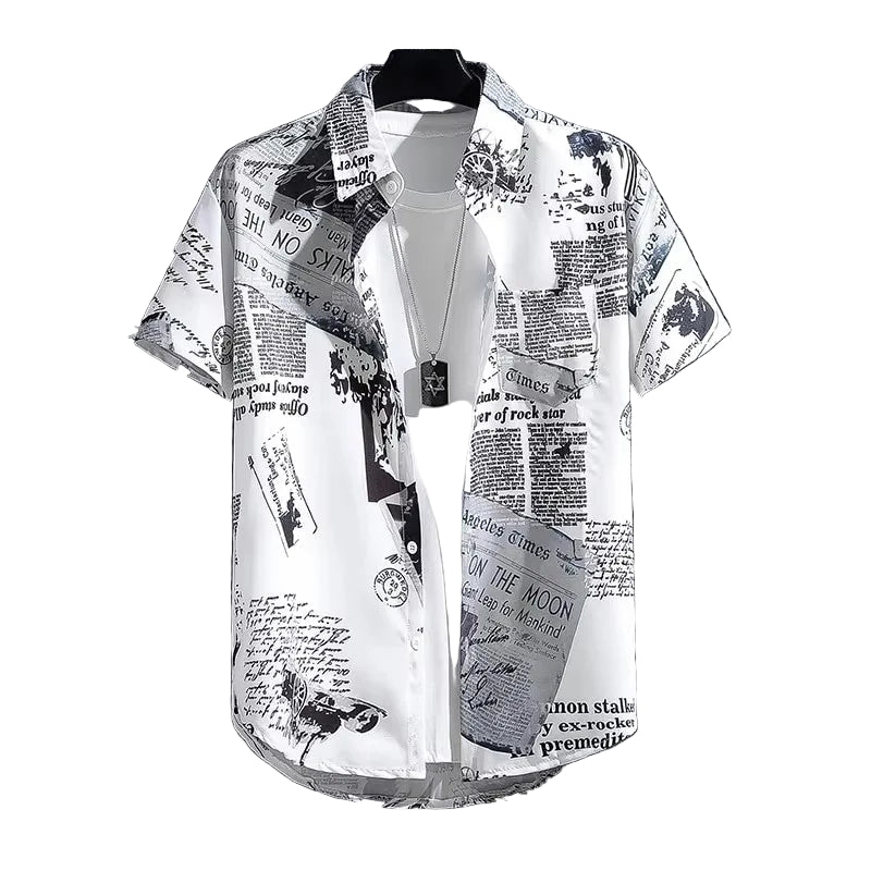 sleeved shirt men's thin style graffiti printed Hong Kong style beach