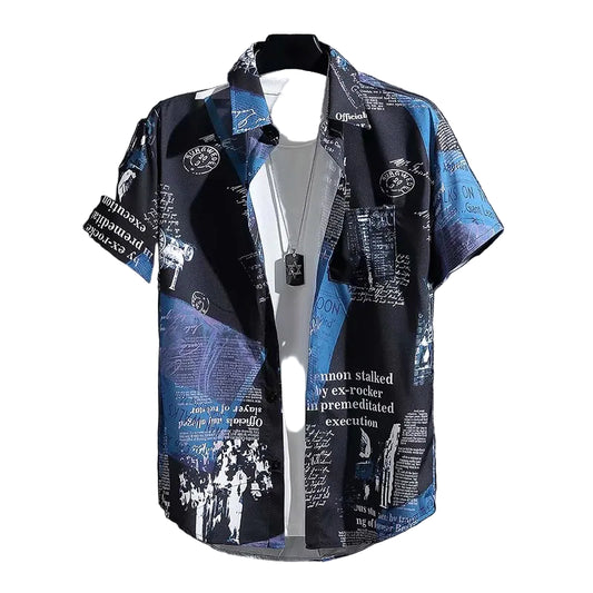 sleeved shirt men's thin style graffiti printed Hong Kong style beach